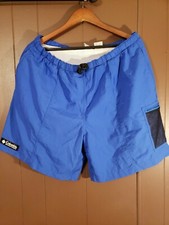 Vintage 90s Columbia Mens L Cargo Shorts Pockets Lined Belted Spell out blue