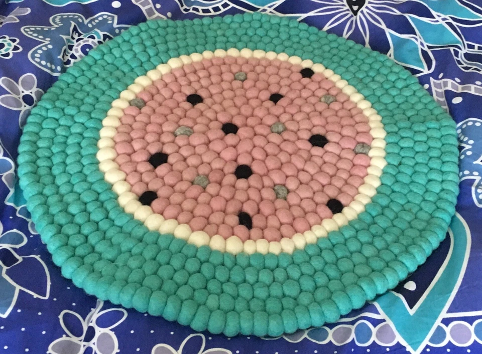 handgeknüpfter Teppich Wolle/Bommelteppich/Filzknäuelteppich - Bild 4 von 4