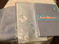 New Blue Baby Bedding. 2 x Pram Blankets & Cot/Bed Fitted Sheet, Cotton. 