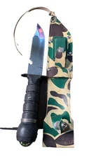 Deville Survival Camo Hunting Knife with Compass Sheath 420 Stainless Taiwan