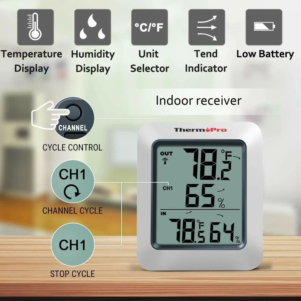 1XDigital Hygrometer Indoor Outdoor Humidity Thermometer & 1X Transmitter Sensor - Image 4 of 4