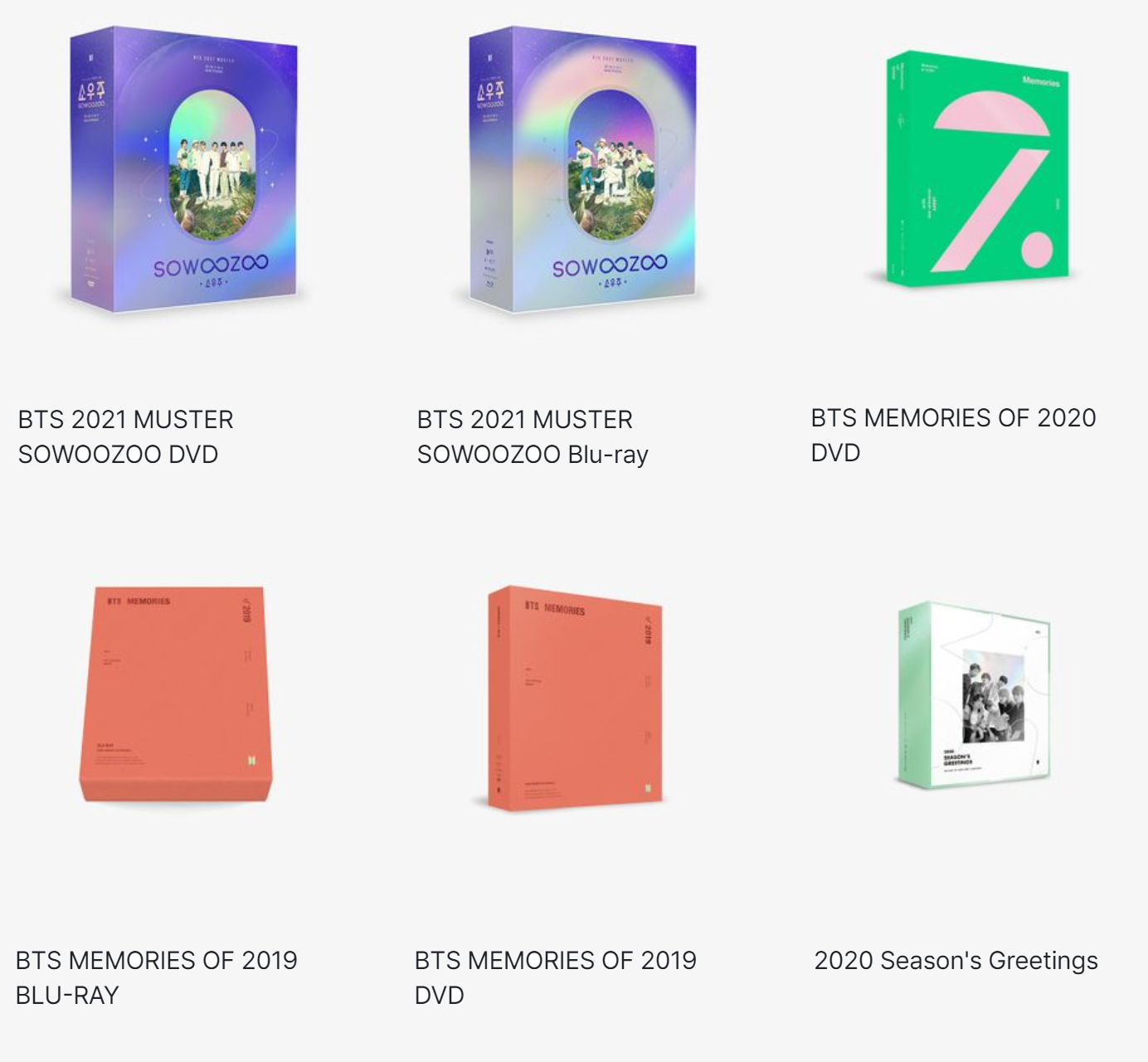 BTS] BTS 2019~2021 Memories , Season's Greetings, MUSTER DVD