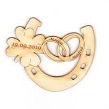 Personalisiertes Geschenk zur Hochzeit Hufeisen Kleeblatt mit Eheringe Glück11cm