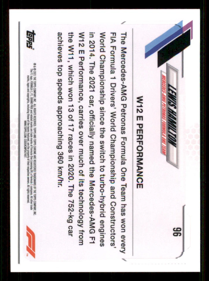 2021 Topps Chrome Formula 1 #96 Lewis Hamilton/F1 Cars - Image 2 of 2