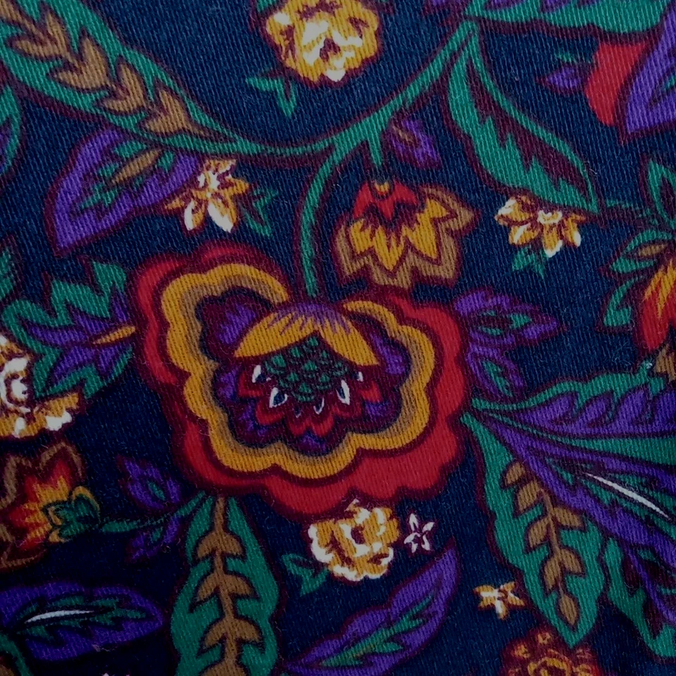 Fall Flannel Fabric 2+ Yards – Jewel-Tone Floral on Dark Navy Cotton, 58" Wide - Image 2 of 4