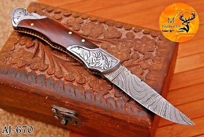 M DAMASCUS CUSTOM HANDMADE FORGED DAMASCUS STEEL FOLDING POCKET KNIFE CAMPING KNIFE 670