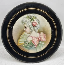 Antique Victorian Glass Chimney Flue Flu Cover Girl Portrait Art Metal Edge 9"