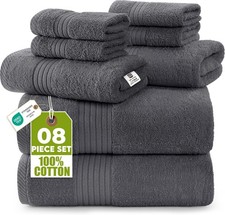 8 Piece Premium Towel Set 2 Bath 2 Hand 4 Washcloths 100 Ring Spun Cotton