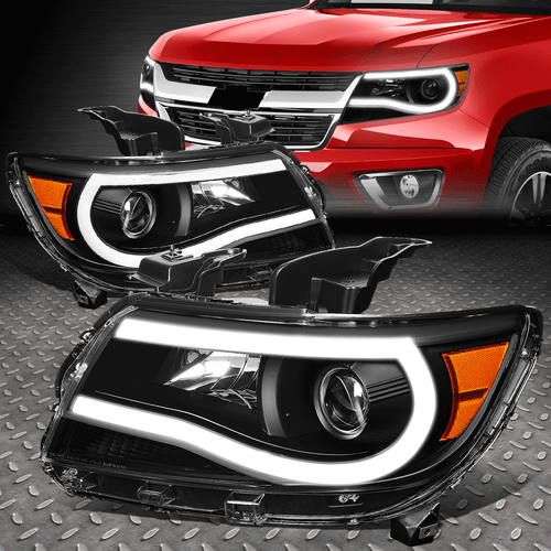 [LED U-TUBE DRL]FOR 15-23 CHEVY COLORADO BLACK/AMBER PROJECTOR HEADLIGHT LAMPS - Picture 1 of 11
