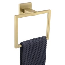 SUS304 Stainless Steel Square Hand Towel Ring 5.5" Wall Mount Brushed Gold