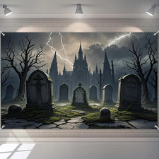 Halloween Graveyard Backdrop 71X43 in Spooky Party Decor