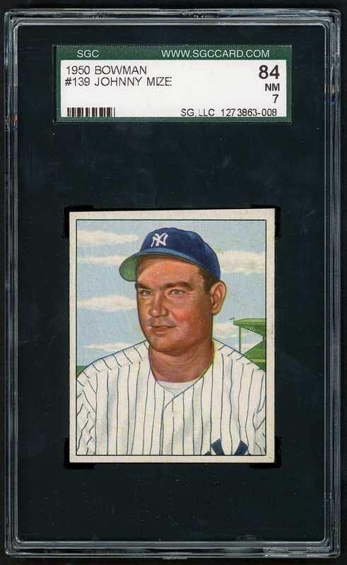 1950 Bowman #139 Johnny Mize SGC 7 HOF New York Yankees "Free Shipping"