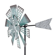 Metal Wind Spinners Outdoor, 13" Kinetic Wind Spinner  Green Silver -Single