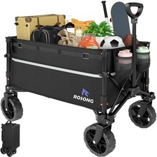 Collapsible Foldable Wagon Cart With Wheels Heavy Duty Utility Black 120L