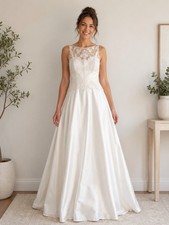 Jessica McClintock Bridal Wedding Dress Ivory Lace Satin Gown Size 6