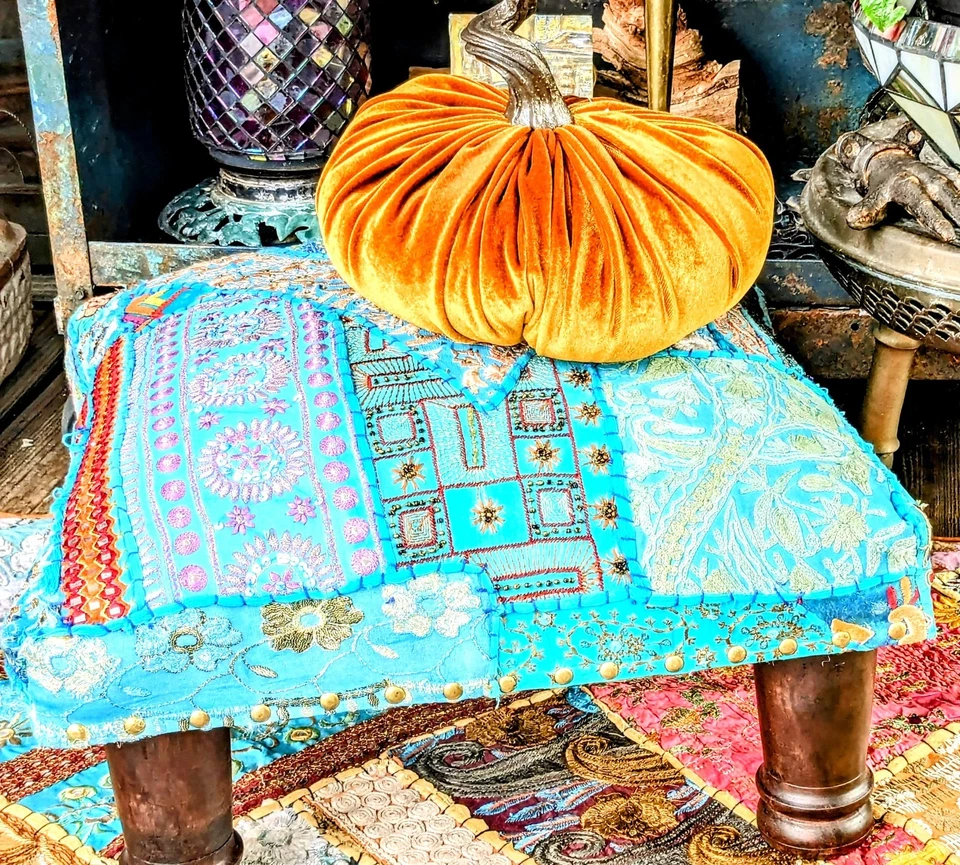 Reposapiés otomano Bohemio indio retazos Rajasthan tela sari bordada Foto 2 de 4