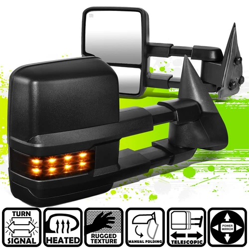 Powered Heated LED Smoked Turn Signal Towing Mirrors for Sierra Silverado 03-07