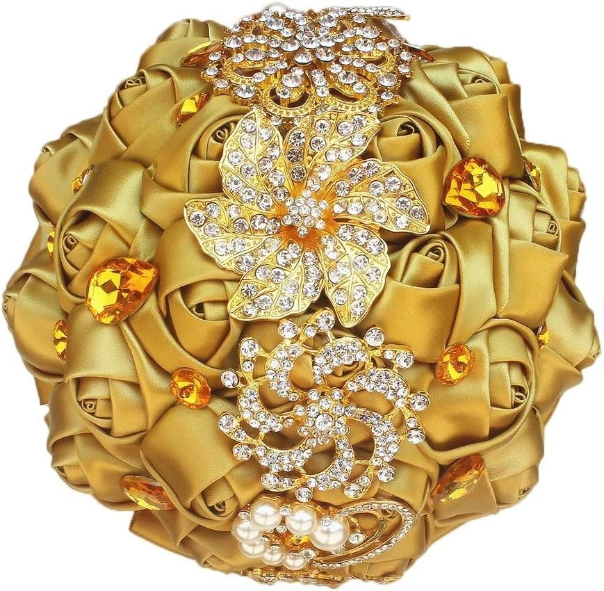 Luxurious Gold Rhinestone Bridal Bouquet - Image 4 of 4