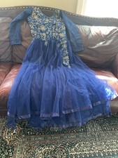 Royal Blue Tulle Formal Dress for Women Long Sleeve O Neckline Prom Dress Long M