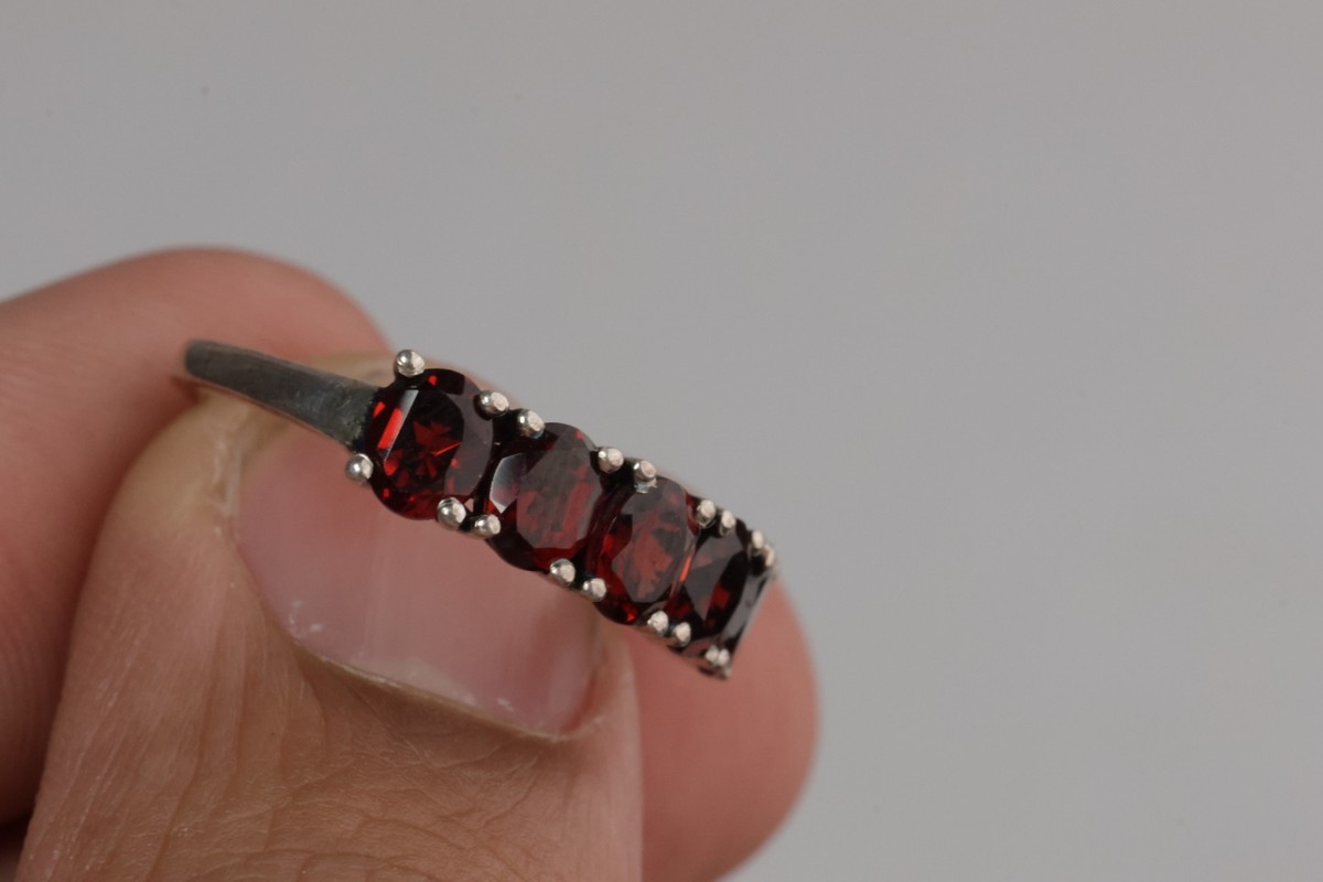 925 Sterling silver Multi Garnet Band Style Ring Marked STS Size 6.25 View 3