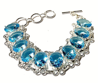 AQUA AQUAMARIN EDELSTEIN ARMBAND  925 Sterlingsilber  HANDGEFER. 17-20 CM
