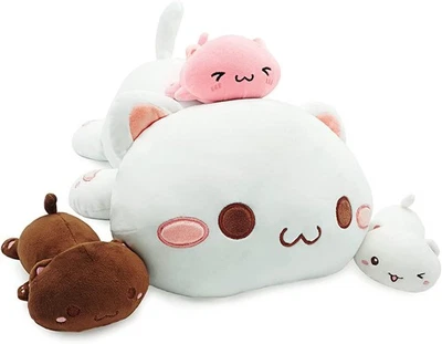 SHOWNICER Plüschtier Stofftier Katze Mama 50cm mit 3 Kätzchen, Kuscheltier Tier P