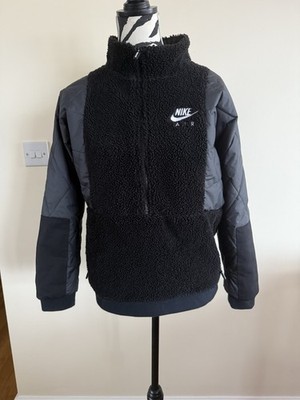 Nike Unisex Air Fleece Sherpa Quilted 1/2 Zip Pullover Top Jacke Schwarz 