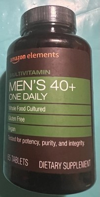 Amazon Elements Men's 40+ One Daily Multivitamin, Vegan, 65 Count (Pack of 1) 