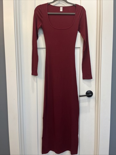 Kikimink Women’s Wine Red Ribbed Long Sleeve Square Neck Bodycon Maxi Dress Sz M - Picture 4 of 12