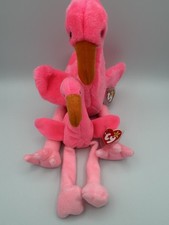 Vintage 1990s Beanie Baby & Beanie Buddy Pinky Flamingo Lot Of 2 With Tags