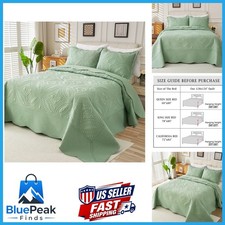Cmfshape Oversized King Quilt Set 128x120 Sage Green California King 3 PCS