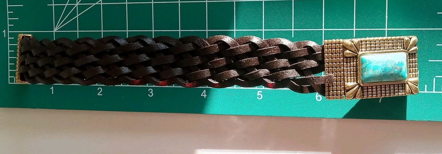 Barse Rectangular Turquoise Leather Weave Bracele… - image 8