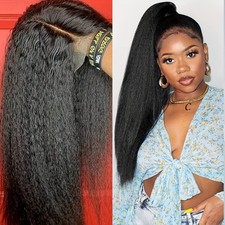 Kinky Straight Lace Front Wig Pre Plucked Natural Hairline 13x4 Black Hair Soft