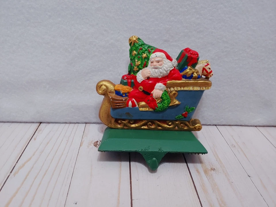 Vintage Midwest Cast Iron Stocking Holder Lot Of 5 Christmas Santa Sleigh  - Image 2 of 4