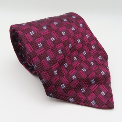 Paul Fredrick Tie Silk Red Purple Squares 4'' Wide 57'' Long USA