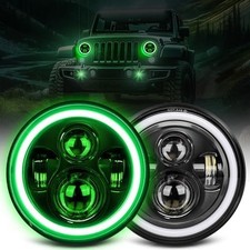 7 Inch Green Halo Led Headlight Hilo Beam With Amber Turn Signal Drl 2pcs 7 Inc