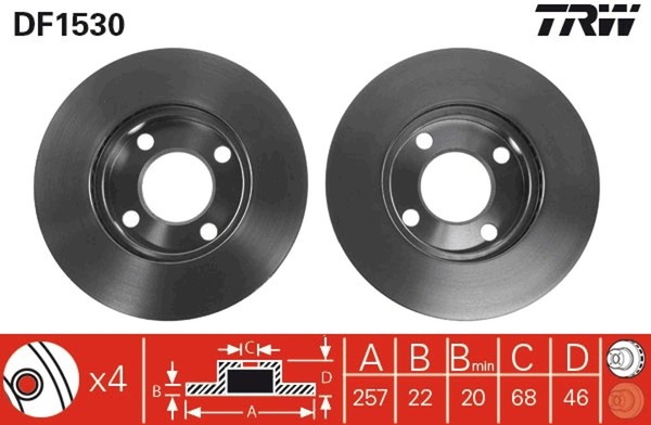 2X TRW Bremsscheibe DF1530 FüR 80 Quattro Audi C3 8C2 100 B3 90 C2 Avant 445 446-image