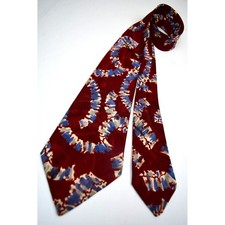 Neck Tie VTG Style Club 30s 40s Art Deco Red Brocade Blue Squiggle 47" x 4.25"