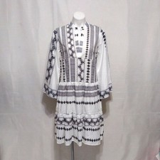 Misslook Boho Aztec Print Black White Bell Sleeve Festival Casual Dress Small