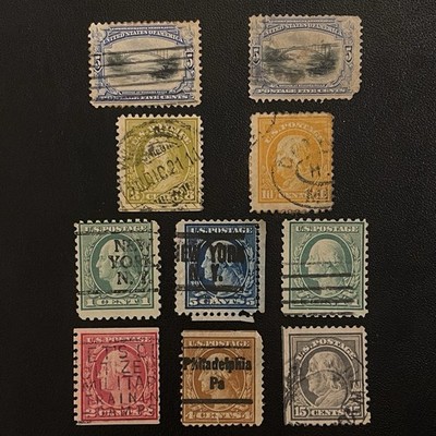 Lot of 10 rare US postage stamps 1900-1916 Franklin Washington Niagara Falls