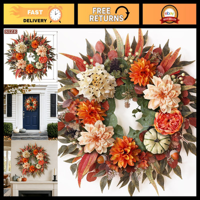 24'' Artificial Silk Hydrangea & Dahlia Fall Wreath - Front Door Decor, Seasonal