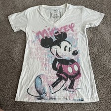 Disney Mickey Mouse T-Shirt Women's XS Gray Graphic V Neck Short Sleeve Tee