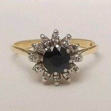 Antique 18ct Gold Sapphire Diamond Halo Ring 3g Size P Diana Style Engagement