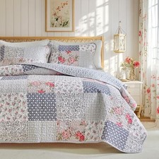 Joyreap Floral Cotton Quilt Set, Neutral Flowers Grid Twin-68"x86" Patchwork