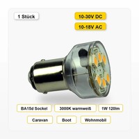 Ba15D Led 12V 24V Warmweiß 3000K 1W 120Lm Caravan Boot Wohnmobil