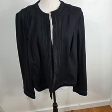 Chicos Black Open Front Textured Trim Blazer Jacket Sz 2  MED 
