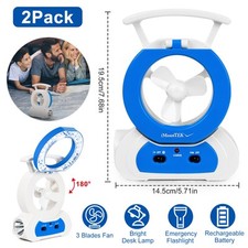 2Pack 3-in-1 Portable Desk Fan LED Lamp 180  Adjustable for Home Travel Camping