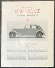 ROLLS ROYCE 25/30 HP Touring Limousine Sales Leaflet Undated