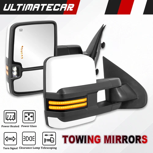 Power Heated Towing Mirrors Painted White For 2014-2019 Silverado Sierra 1500