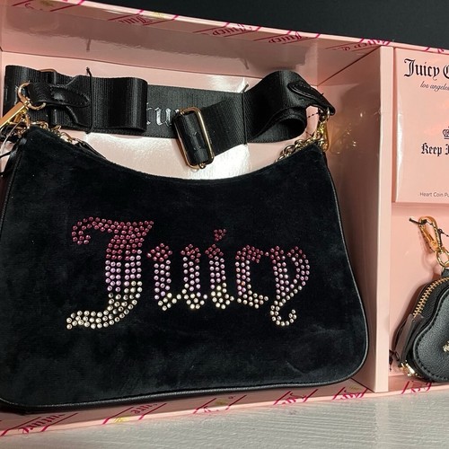NWT Juicy Couture Shoulder Handbag Gift Set Black Liquorice Rhinestone